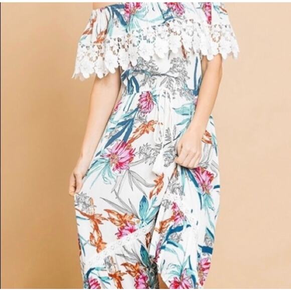 Umgee Dresses & Skirts - Umgee Floral Off Shoulder Hi Low Maxi Dress Size S Small Multicolored